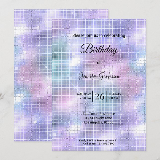 Convites Modern holographic Birthday invitation (Frente/Verso)