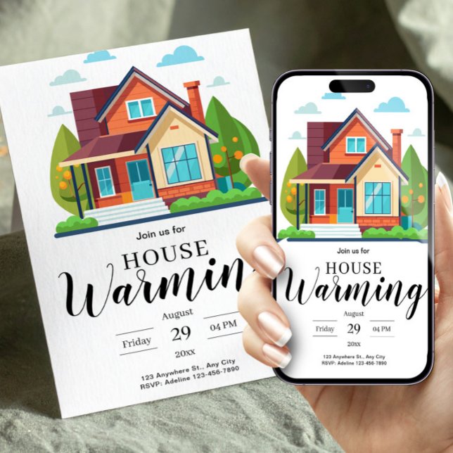 Convites Modern Home Illustration Green Brown Housewarming (Modern Home Illustration Green Brown Housewarming Invitation, Home Sweet Home, New Apartment Invite)