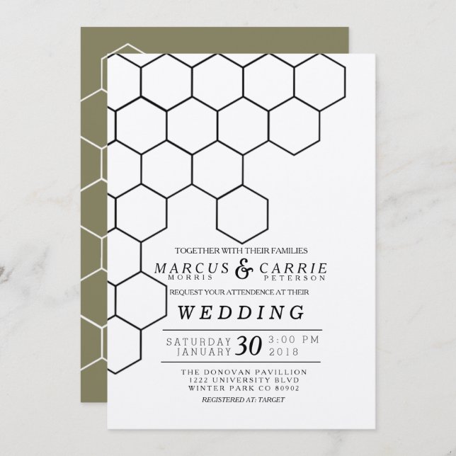 Convites Modern Honeycomb Wedding (Frente/Verso)