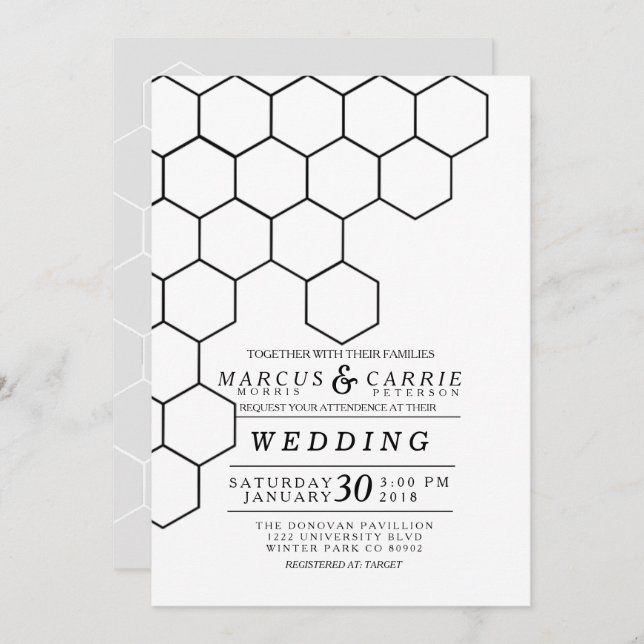 Convites Modern Honeycomb Wedding (Frente/Verso)