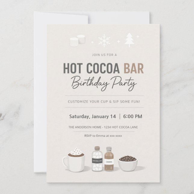 Convites Modern Hot Cocoa Bar Birthday Invitation (Frente)