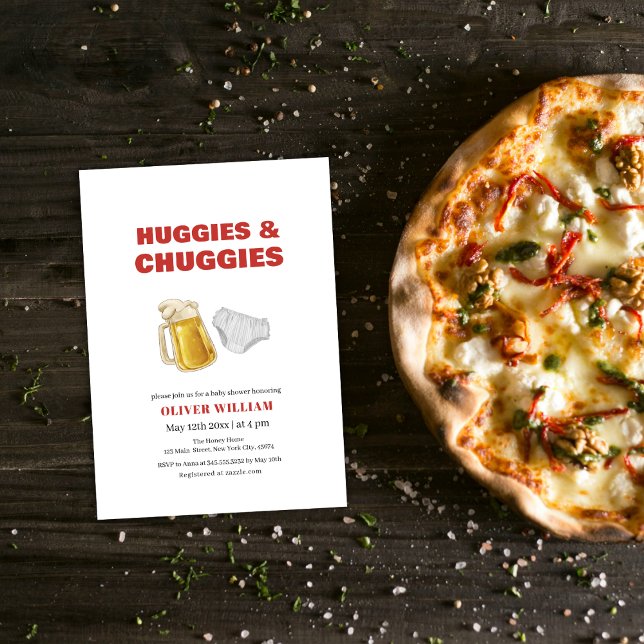 Convites Modern Huggies Chuggies Beer & Fralda Chá de frald (Modern Huggies Chuggies Beer & Diaper Baby Shower Invitation)