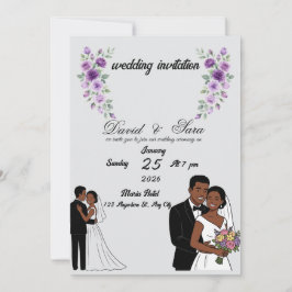 Convites Modern Illustrated Black Couple Wedding Invitation