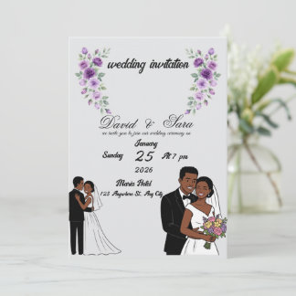 Convites Modern Illustrated Black Couple Wedding Invitation
