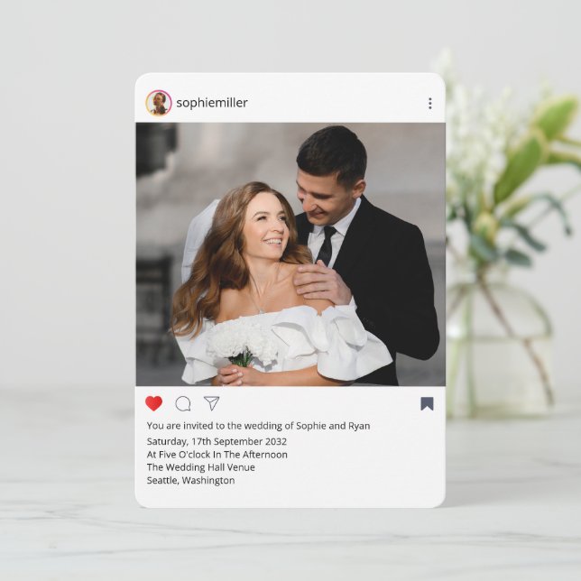 Convites Modern Instagram Frame Custom Photo Wedding  (Em pé/Frente)
