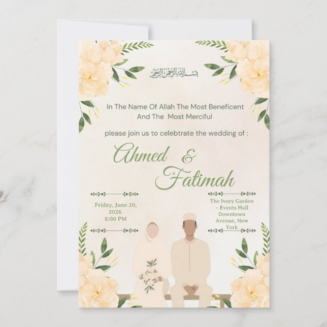 Convites Modern Islamic Wedding Invitation | Nikah Ceremony (Frente)