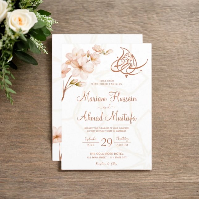 Convites Modern Islâmico Boho Terracotta Floral Nikah Walim (Modern Islamic Boho Terracotta Floral Nikah Walima Invitation)