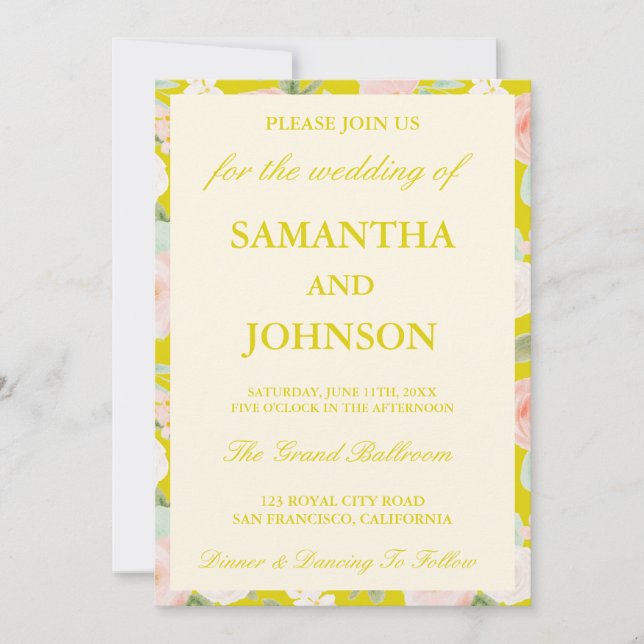 Convites Modern Island Citrus Ivory Floral Monogram Wedding (Frente)