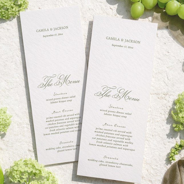 Convites Modern Ivory and Green Wedding Menu Card (Criador carregado)