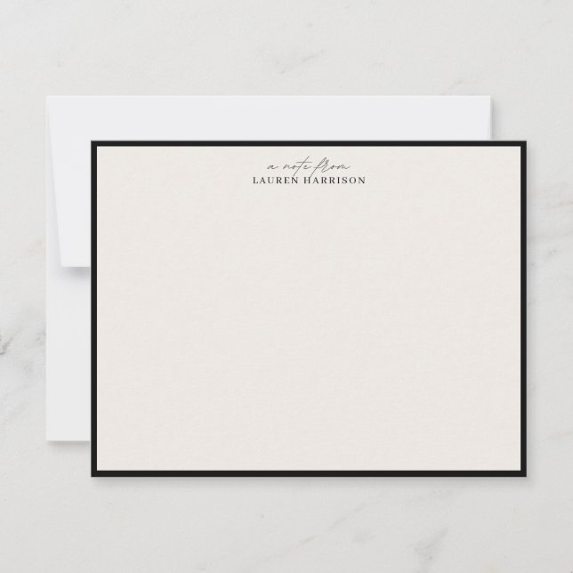 Convites Modern Ivory Black Border Script Font Note Card (Frente)