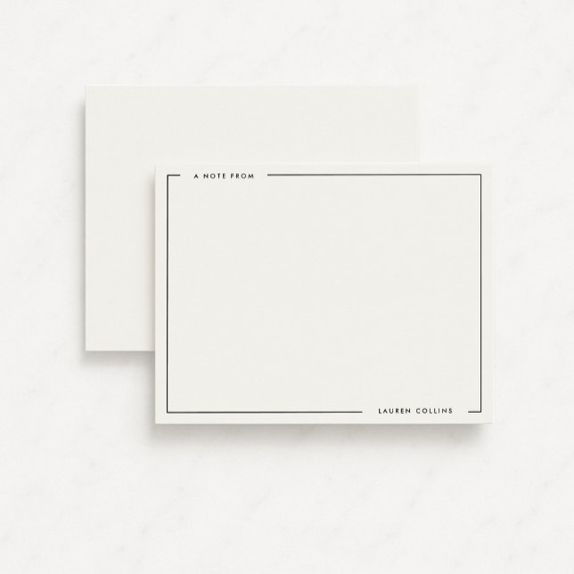 Convites Modern Ivory Black Border Stationery Note Card (Criador carregado)