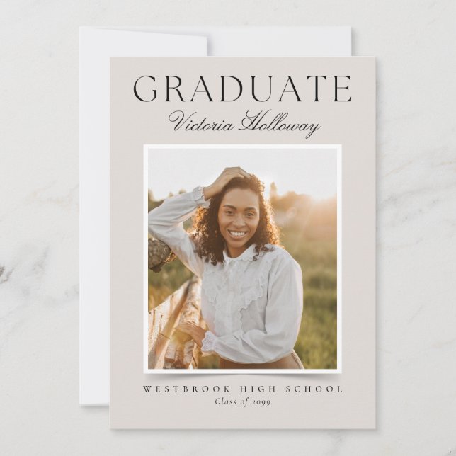 Convites Modern Ivory One Photo Graduation Announcement (Frente)