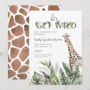 Convites Modern Jungle Greenery   Giraffe Birthday