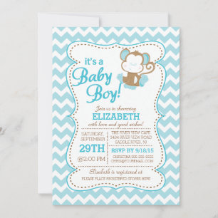 Convites Modern Jungle Safari Monkey Baby Shower Invitation