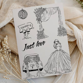Convites Modern Just Love Wedding Party-Minimalist Line Art