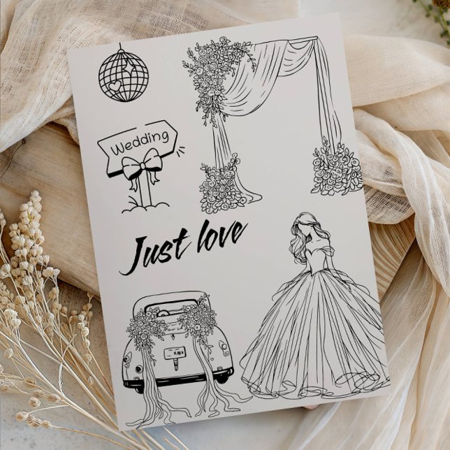Convites Modern Just Love Wedding Party-Minimalist Line Art (Criador carregado)