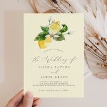 Convites Modern Lemon Garden | Casamento Simples Amarelo<br><div class="desc">Este simples convite de casamento amarelo-limão moderno é perfeito para um casamento de primavera ou verão. O design mediterrânico rústico apresenta limões aquosos brilhantes e bonitos com flores brancas boêmicas e folhas verdes elegantes.</div>