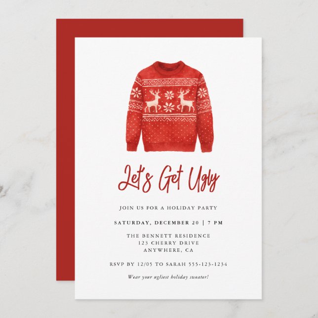 Convites Modern Lets Get Ugly Christmas Ugly Sweater Party (Frente/Verso)