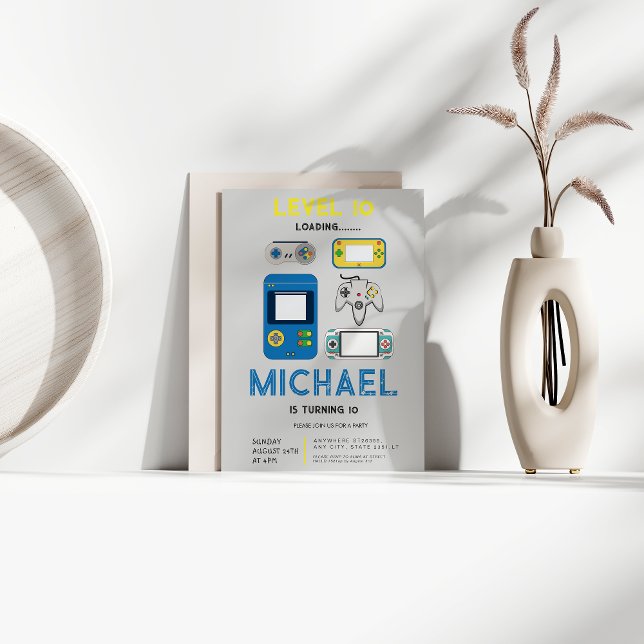 Convites Modern level 10 Video Game Birthday Party  (Criador carregado)