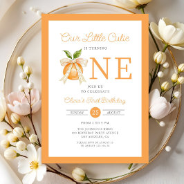 Convites Modern Little Cutie Orange Citrus 1st Birthday