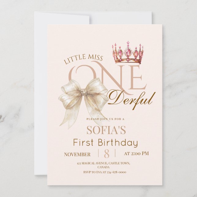 Convites Modern Little Miss ONEderful First 1st Birthday  (Frente)
