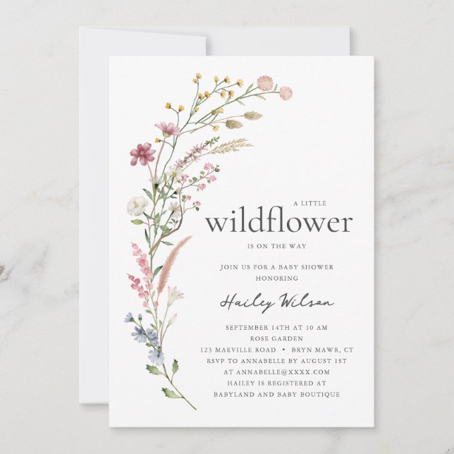 Convites Modern Little Wildflower Baby Shower Invitation (Frente)