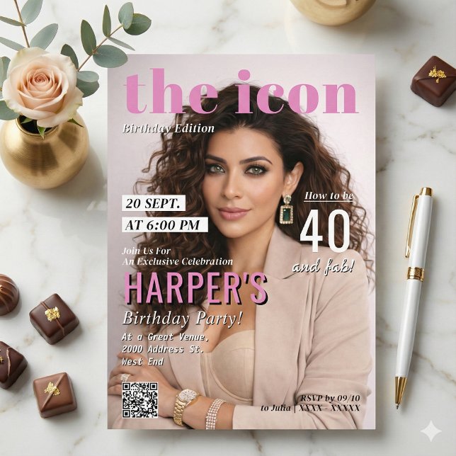 Convites Modern Magazine Cover Photo Birthday Party (Make your birthday celebration headline news with this chic and modern magazine cover invitation! )