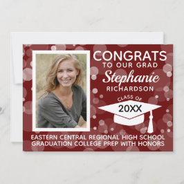 Convites Modern Maroon Bokeh Bubbles Foto Graduação