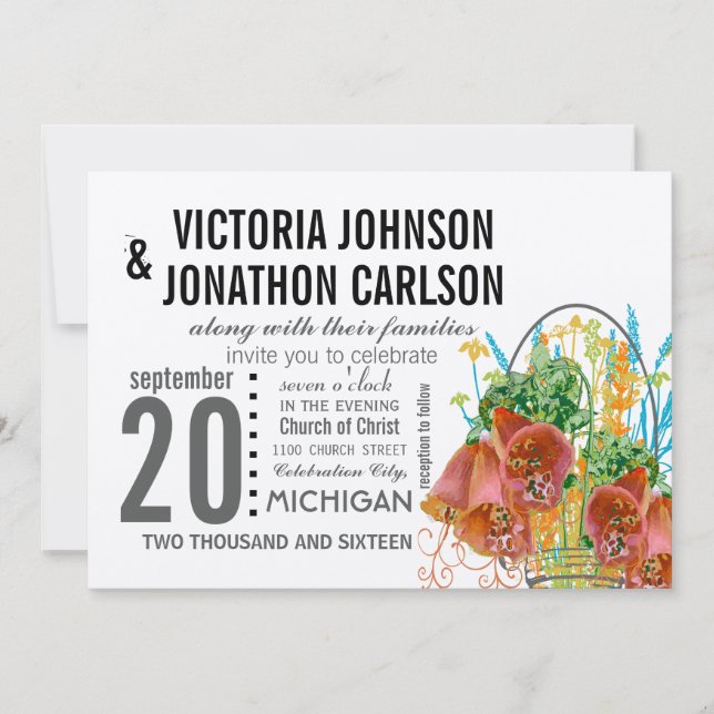 Convites Modern Mason Jar Coral e Mint Floral Weding (Frente)