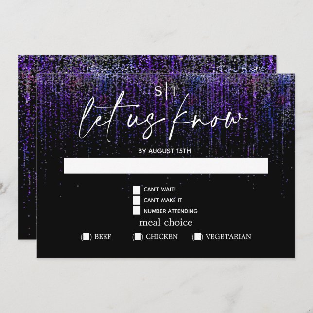 Convites Modern Meal Choice RSVP Edgy Purple Glitter (Frente/Verso)