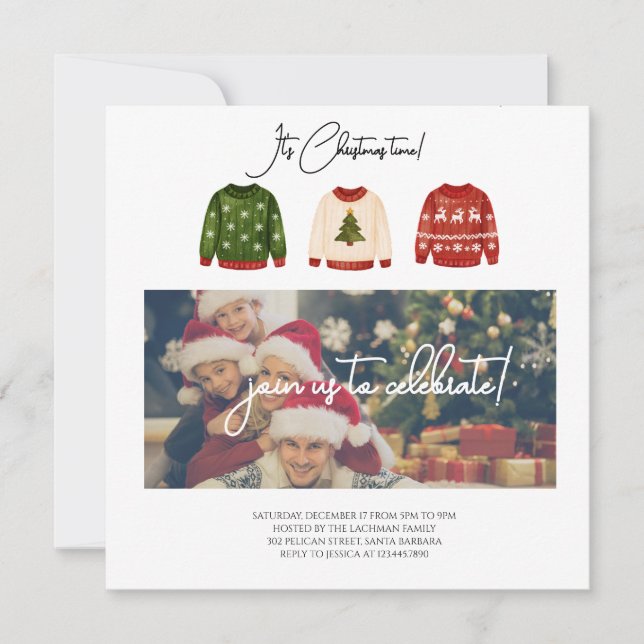 Convites Modern Merry Christmas Party Invitation (Frente)