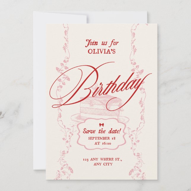 Convites Modern Minimal Birthday Invitation |Girls Birthday (Frente)