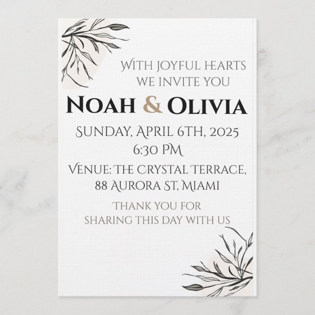 Convites Modern Minimal Black Script Wedding Invitation (Frente)