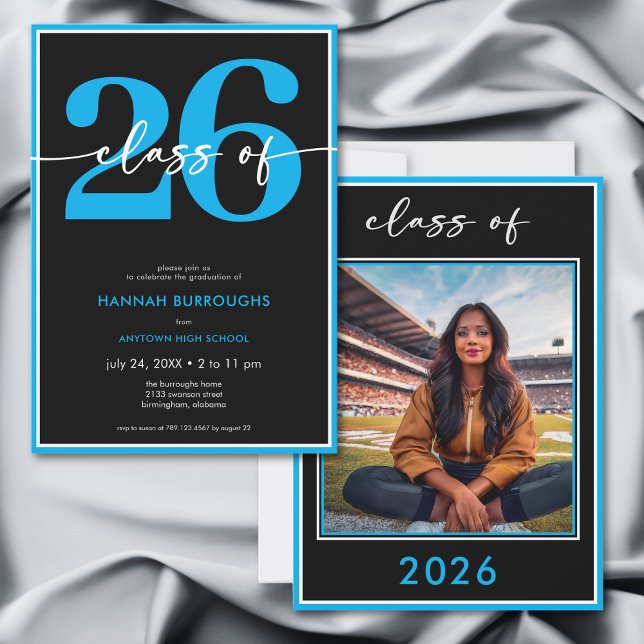 Convites Modern Minimal Blue Script Graduation Party (Modern Minimal Blue Script Graduation Party Invitation)