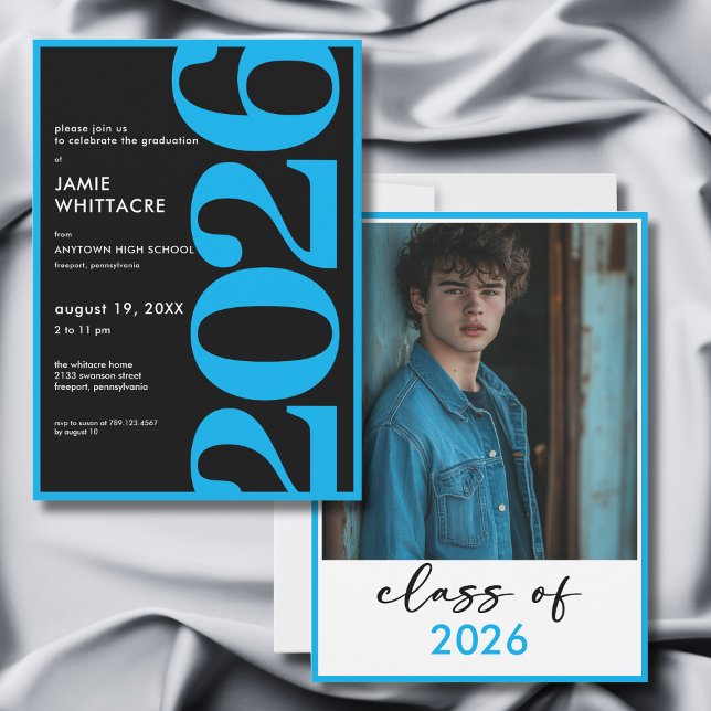 Convites Modern Minimal Blue Typography Graduation Party (Modern Minimal Blue Typography Graduation Party Invitation)