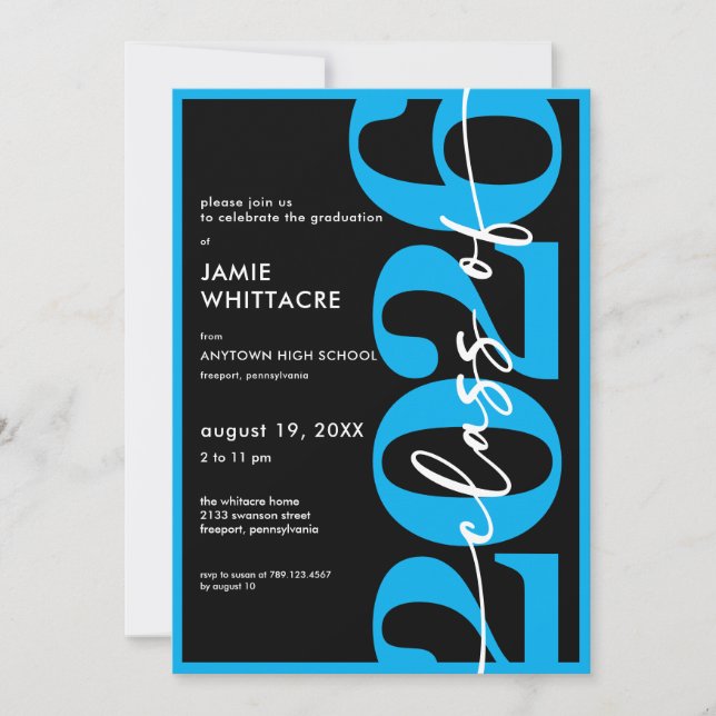 Convites Modern Minimal Blue Typography Graduation Party (Frente)