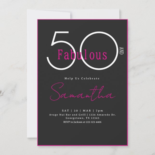 Convites Modern Minimal Fifty and Fabulous 50th Birthday (Frente)