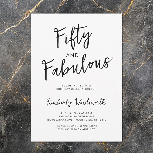 Convites Modern Minimal Fifty and Fabulous 50th Birthday (Criador carregado)