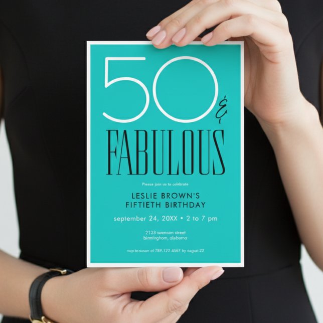 Convites Modern Minimal Fifty Fabulous Bright Aqua Birthday (Criador carregado)