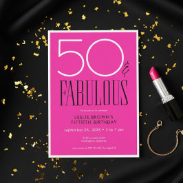 Convites Modern Minimal Fifty Fabulous Bright Pink Birthday