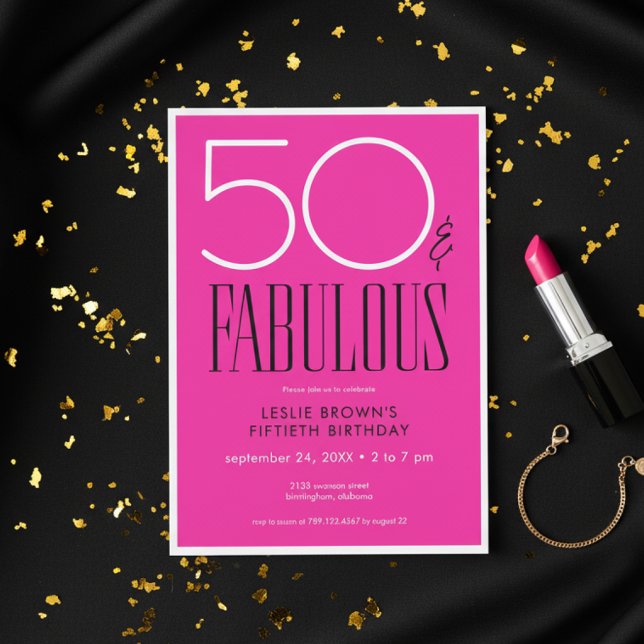 Convites Modern Minimal Fifty Fabulous Bright Pink Birthday (Criador carregado)