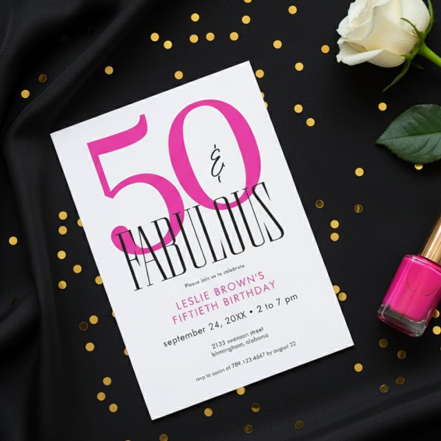 Convites Modern Minimal Fifty Fabulous Bright Pink Birthday (Criador carregado)
