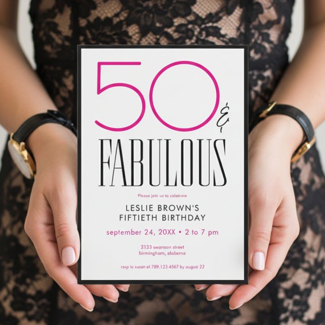 Convites Modern Minimal Fifty Fabulous Pink White Birthday (Criador carregado)