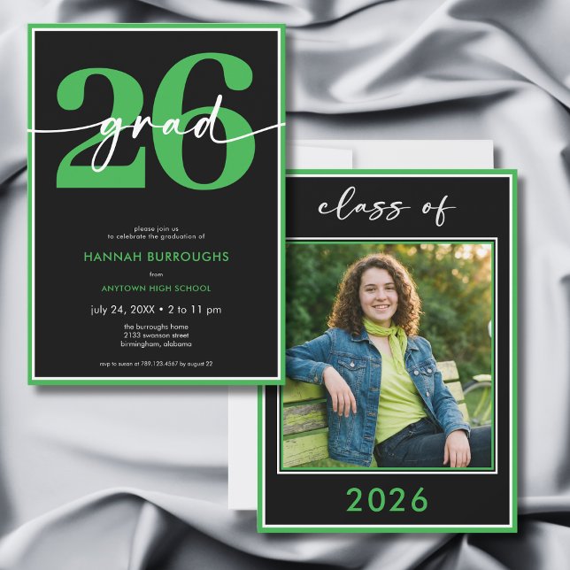Convites Modern Minimal Green Script Graduation Party (Modern Minimal Green Script Graduation Party Invitation)