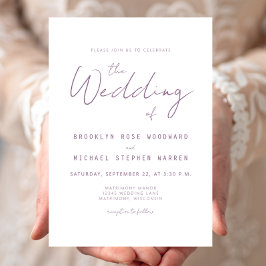 Convites Modern Minimal Mauve Script Wedding Invite