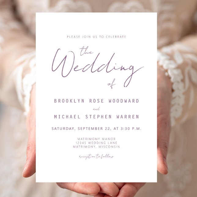 Convites Modern Minimal Mauve Script Wedding Invite (Criador carregado)