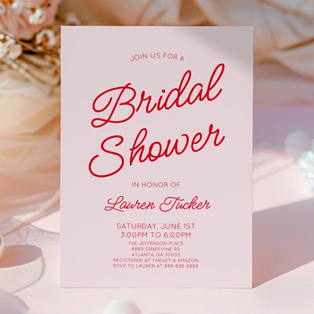 Convites Modern Minimal Minimalist Pink Red Bridal Shower (Criador carregado)