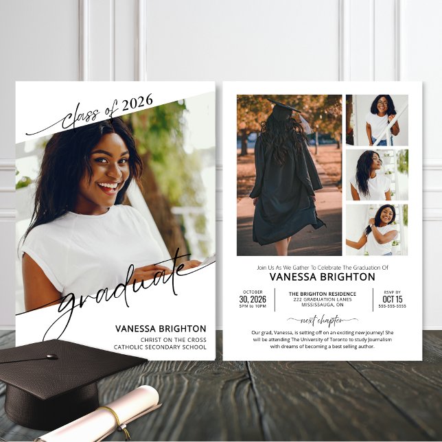 Convites Modern Minimal Multi Photo Graduation  (Modern multi photo graduation announcement with editable text and Class of 2026 design)