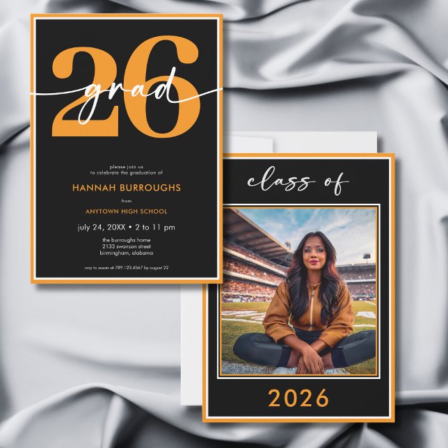 Convites Modern Minimal Orange Script Graduation Party (Modern Minimal Orange Script Graduation Party Invitation)