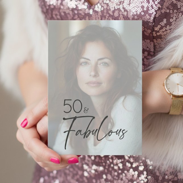 Convites Modern Minimal Photo Fifty & Fabulous Birthday (Criador carregado)
